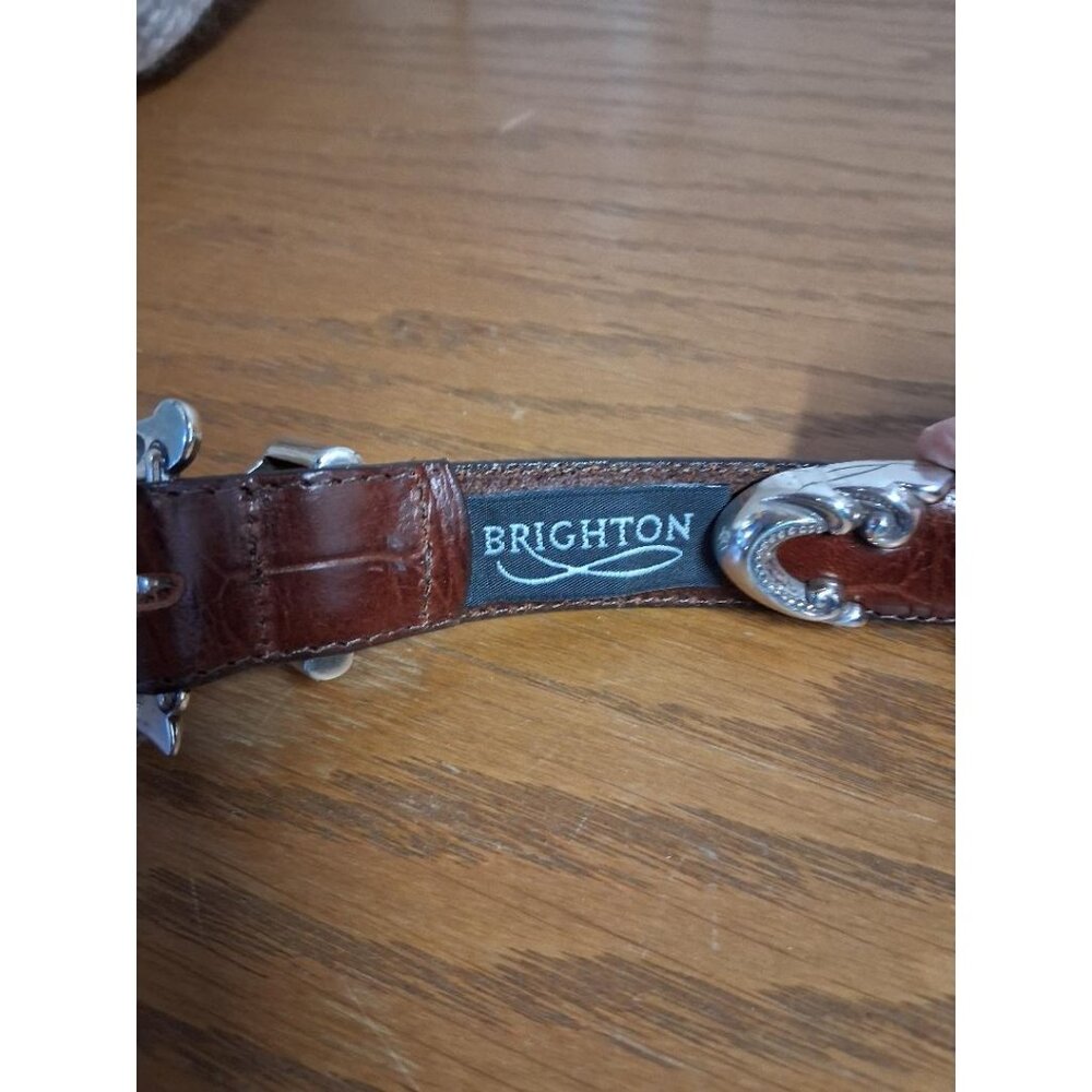 Brighton Brown Leather Belt With Silver-Tone Western Buckle Size Medium - Picture 4 of 8